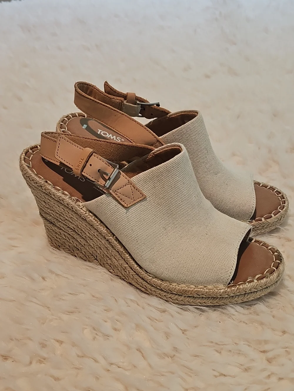 TOMS Natural/Oxford Leather Monica Pump Wedge - Size 8